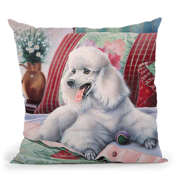 White Poodle Throw Pillow By Jenny Newland - All About Vibe