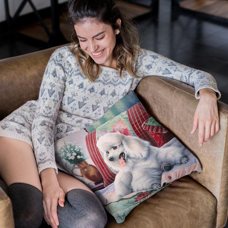 White Poodle Throw Pillow By Jenny Newland - All About Vibe