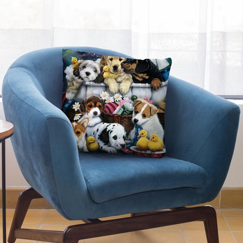 Bath Time Pups Throw Pillow By Jenny Newland - All About Vibe