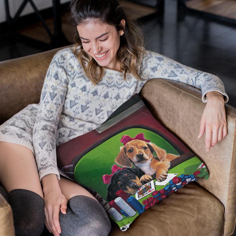Poker Dogs 3 Throw Pillow By Jenny Newland - All About Vibe