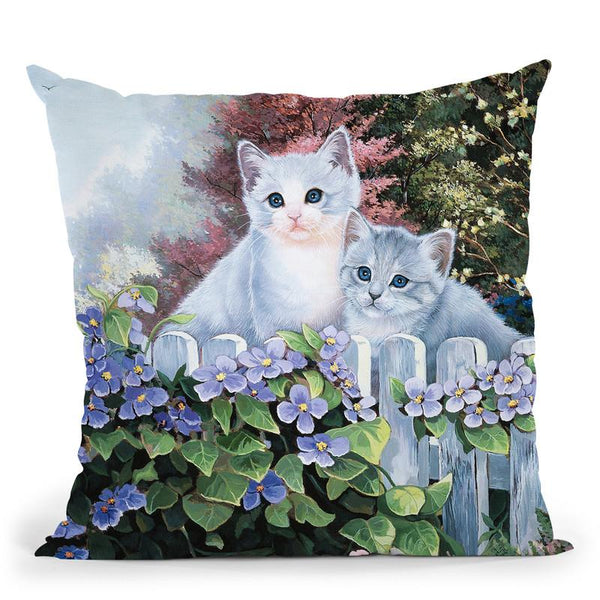Kittens In The Master'S Garden Throw Pillow By Jenny Newland - All About Vibe