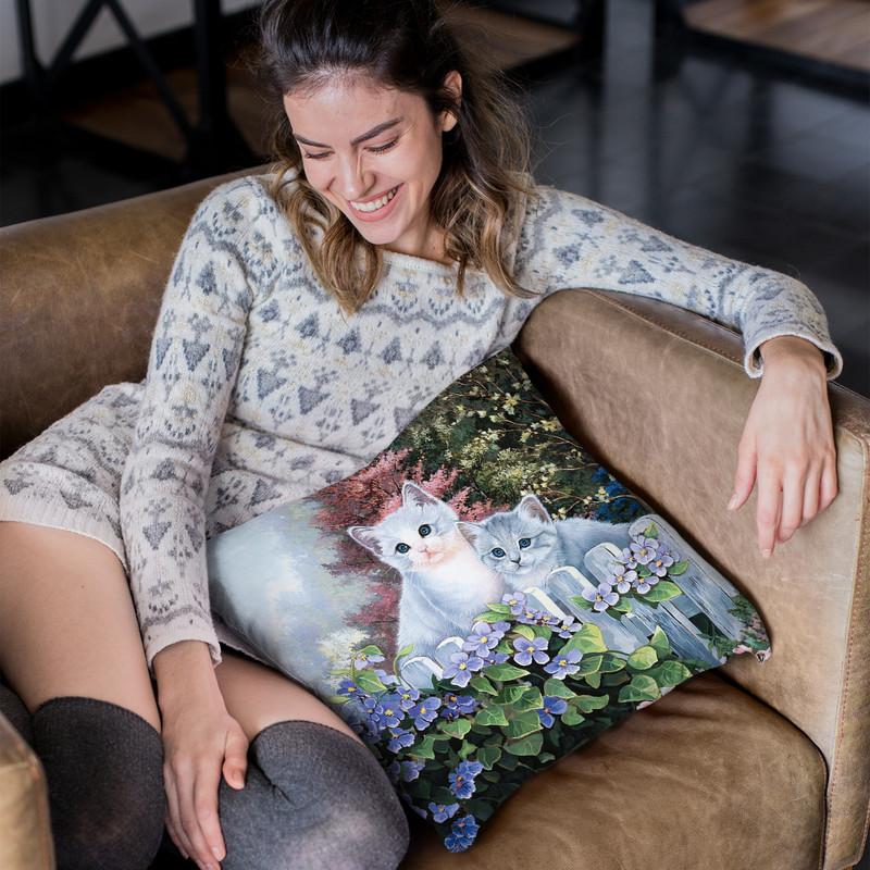Kittens In The Master'S Garden Throw Pillow By Jenny Newland - All About Vibe