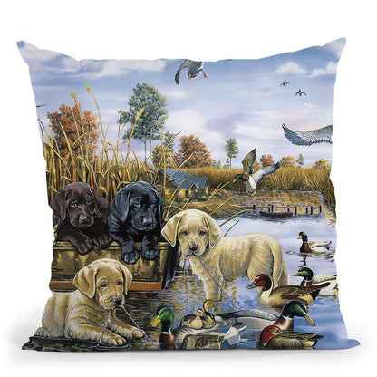 A Playful Tail Waggin' Day Throw Pillow By Jenny Newland - All About Vibe