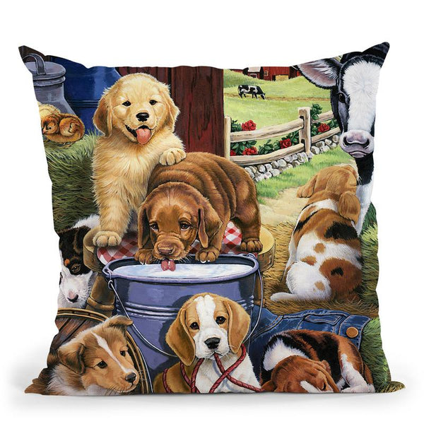 Puppy Hayday Throw Pillow By Jenny Newland - All About Vibe