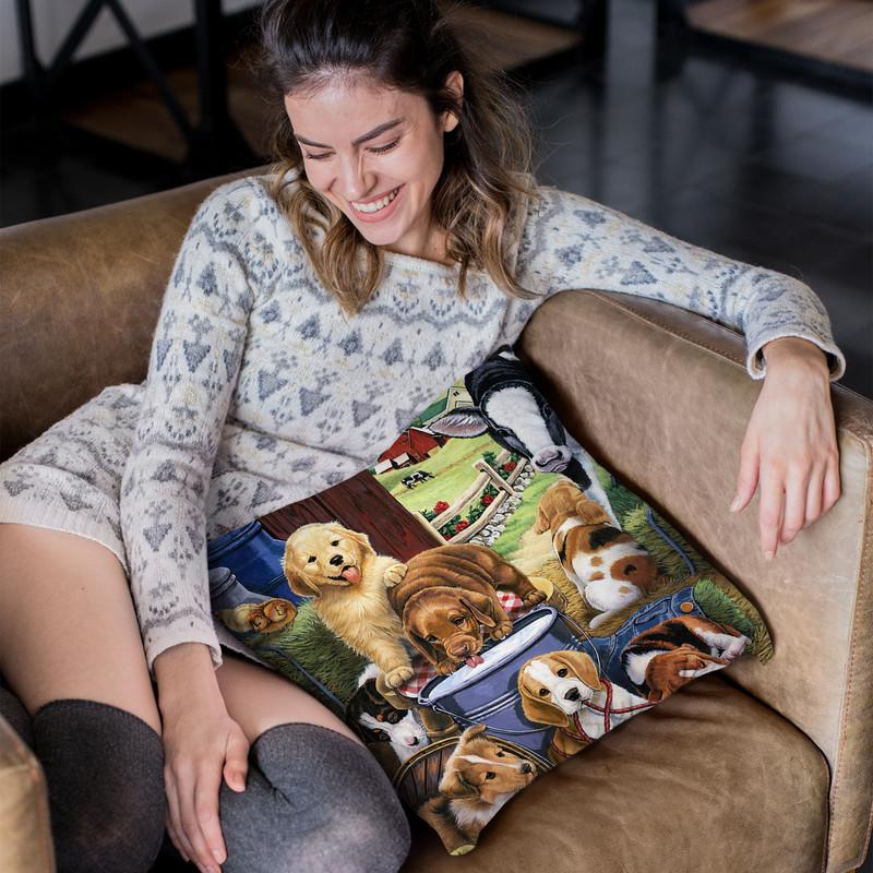 Puppy Hayday Throw Pillow By Jenny Newland - All About Vibe