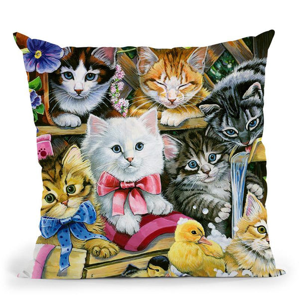 Bathtime Kittens Throw Pillow By Jenny Newland - All About Vibe