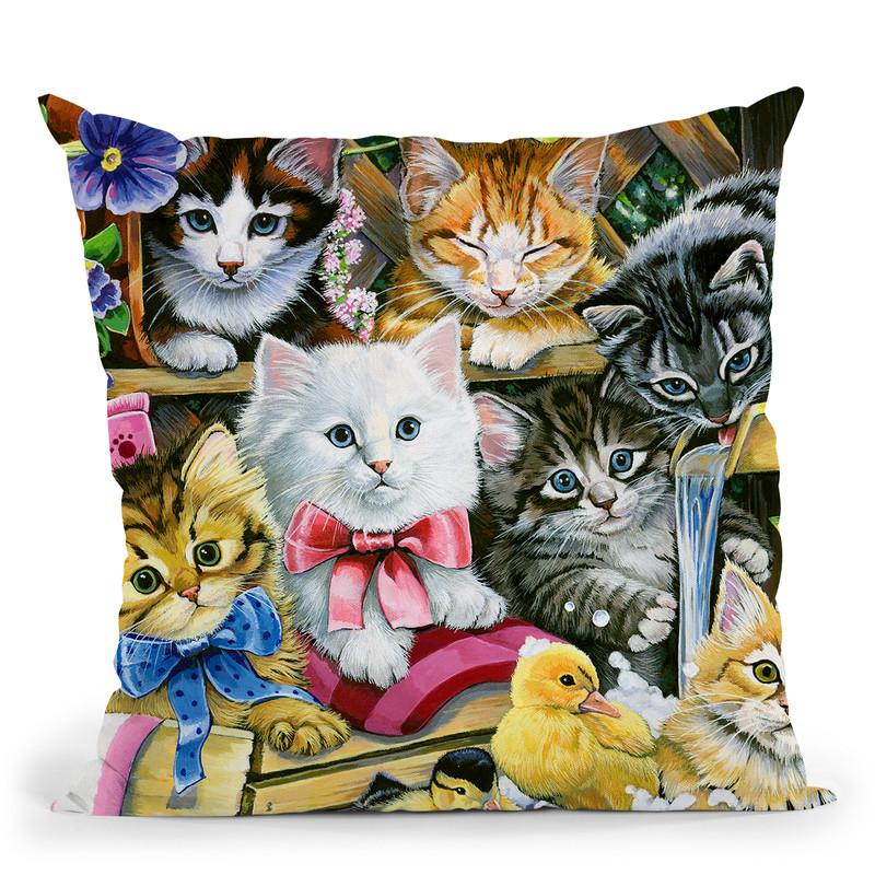 Bathtime Kittens Throw Pillow By Jenny Newland - All About Vibe