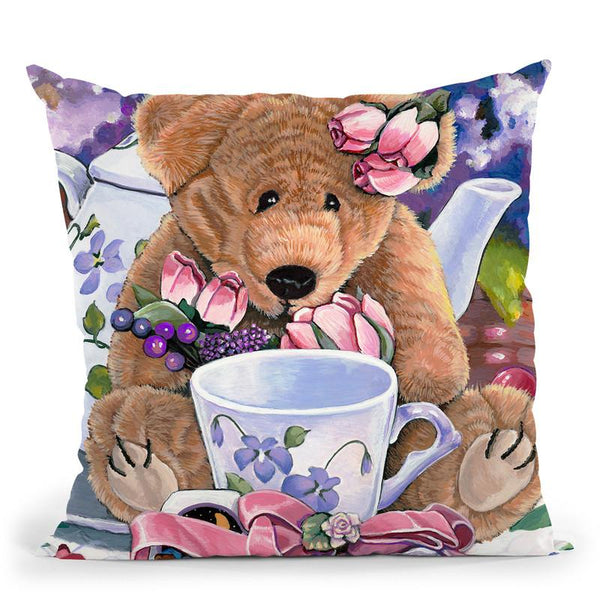 Tea Party Bear 1 Throw Pillow By Jenny Newland - All About Vibe