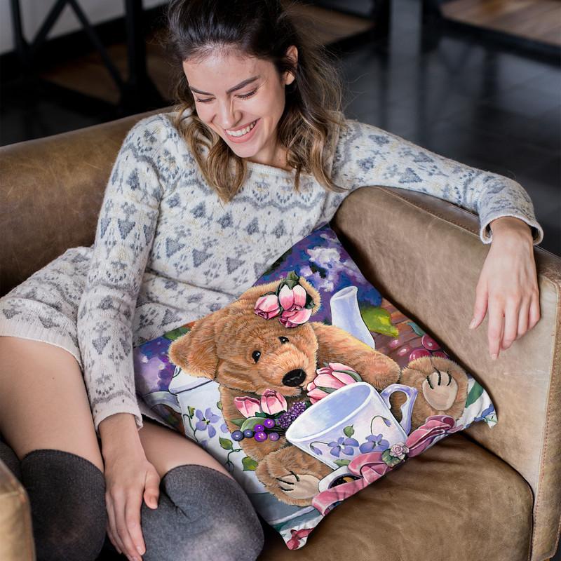Tea Party Bear 1 Throw Pillow By Jenny Newland - All About Vibe