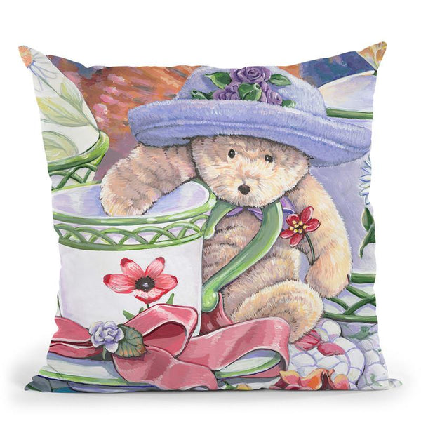 Tea Party Bear 3 Throw Pillow By Jenny Newland - All About Vibe