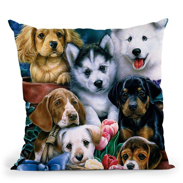 Puppies Throw Pillow By Jenny Newland - All About Vibe