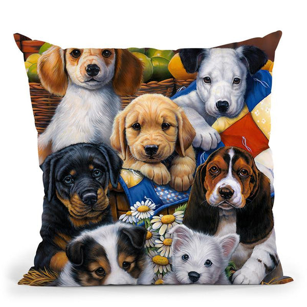 Country Bumpkin Puppies Throw Pillow By Jenny Newland - All About Vibe