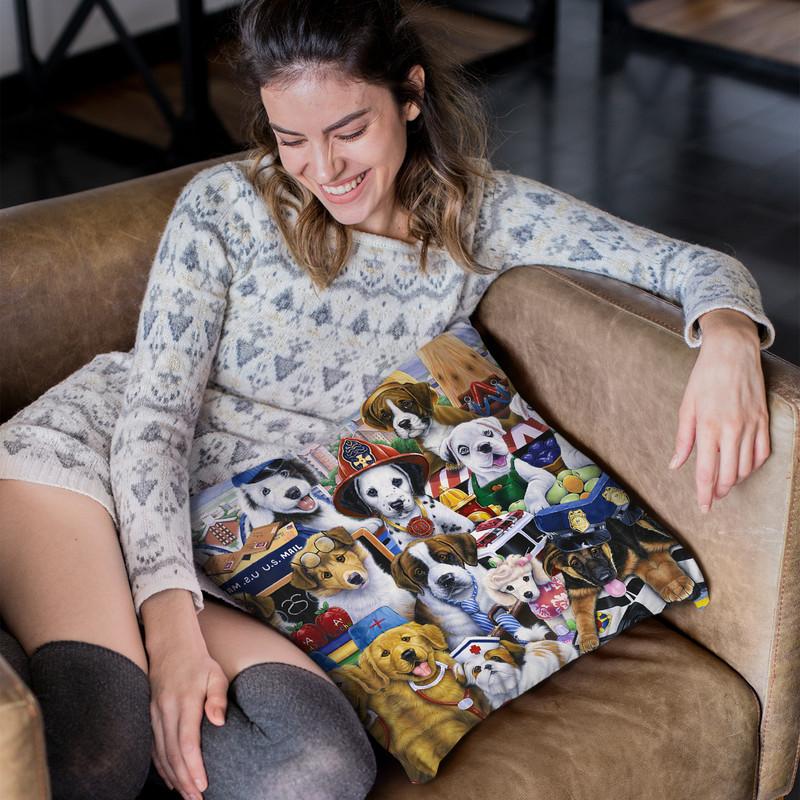 Working Puppies Throw Pillow By Jenny Newland - All About Vibe