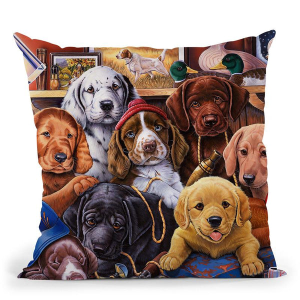 GrandpaÕS Puppies Throw Pillow By Jenny Newland - All About Vibe