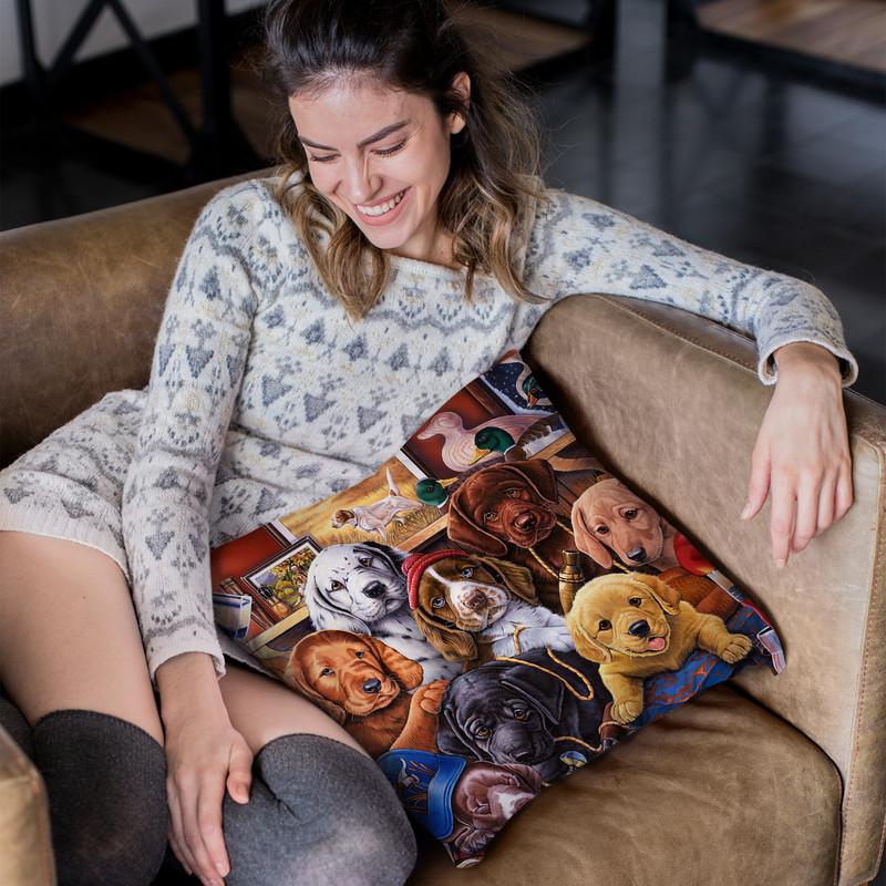 GrandpaÕS Puppies Throw Pillow By Jenny Newland - All About Vibe