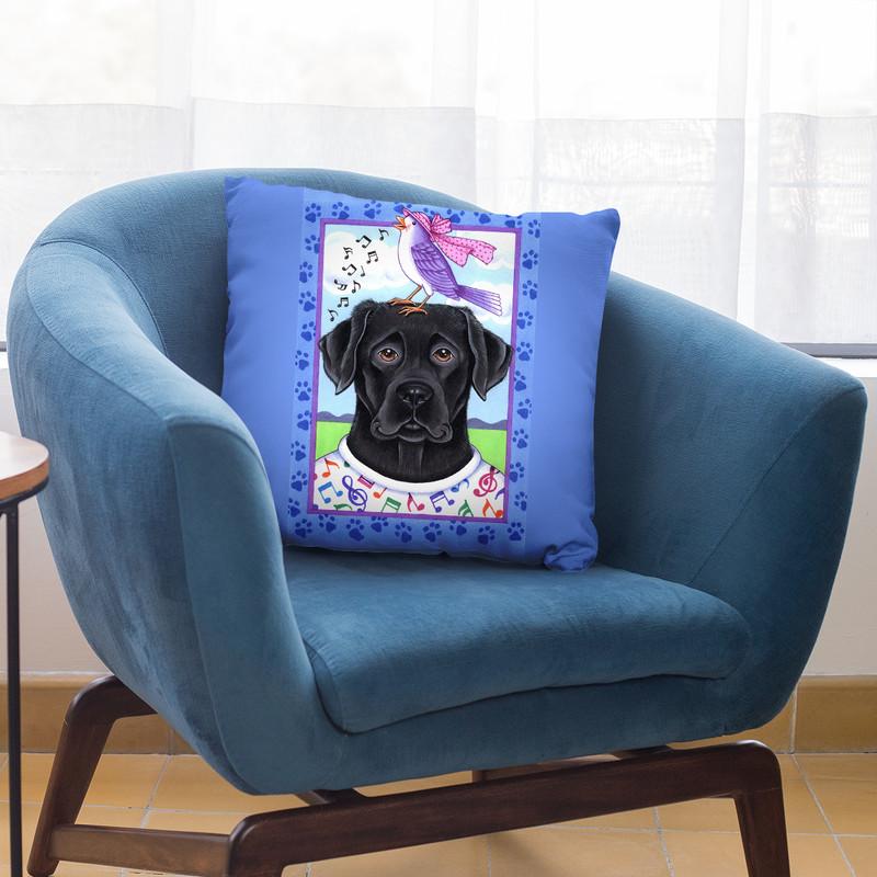 Black Lab Music Lover Throw Pillow By Tomoyo Pitcher - All About Vibe