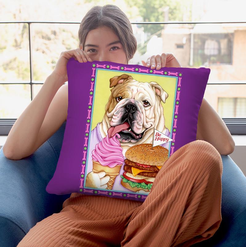 Bulldog Hamburger Throw Pillow By Tomoyo Pitcher - All About Vibe