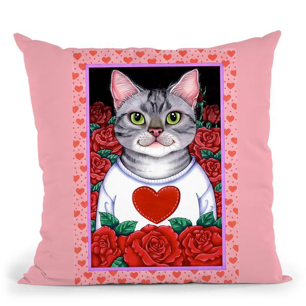 Cat Roses Throw Pillow By Tomoyo Pitcher - All About Vibe