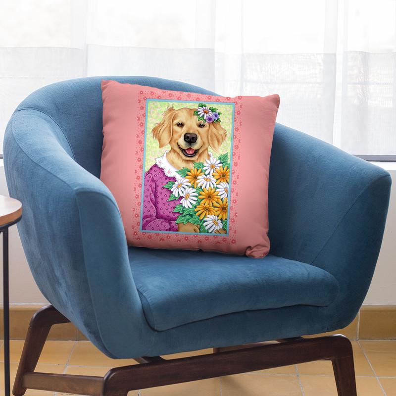 Golden Retriever Bouquet Throw Pillow By Tomoyo Pitcher - All About Vibe