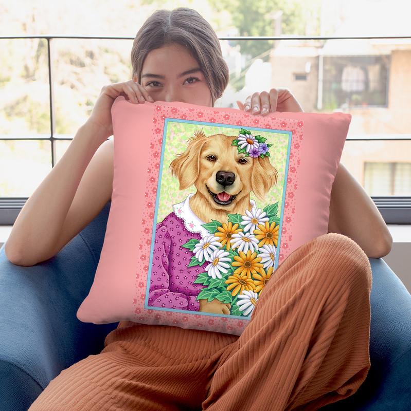 Golden Retriever Bouquet Throw Pillow By Tomoyo Pitcher - All About Vibe