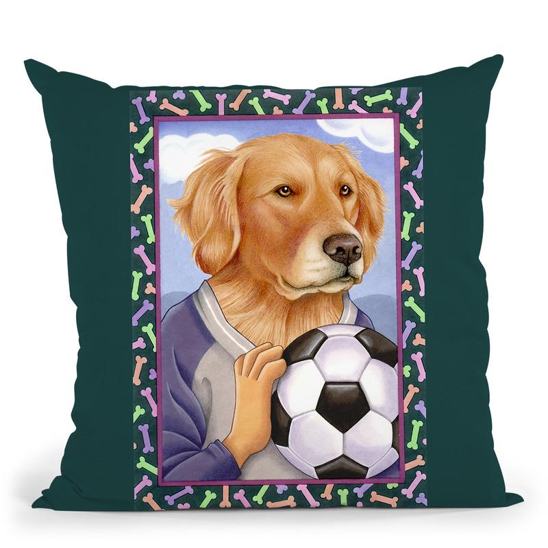 Golden Retriever Soccer Ball Throw Pillow By Tomoyo Pitcher - All About Vibe