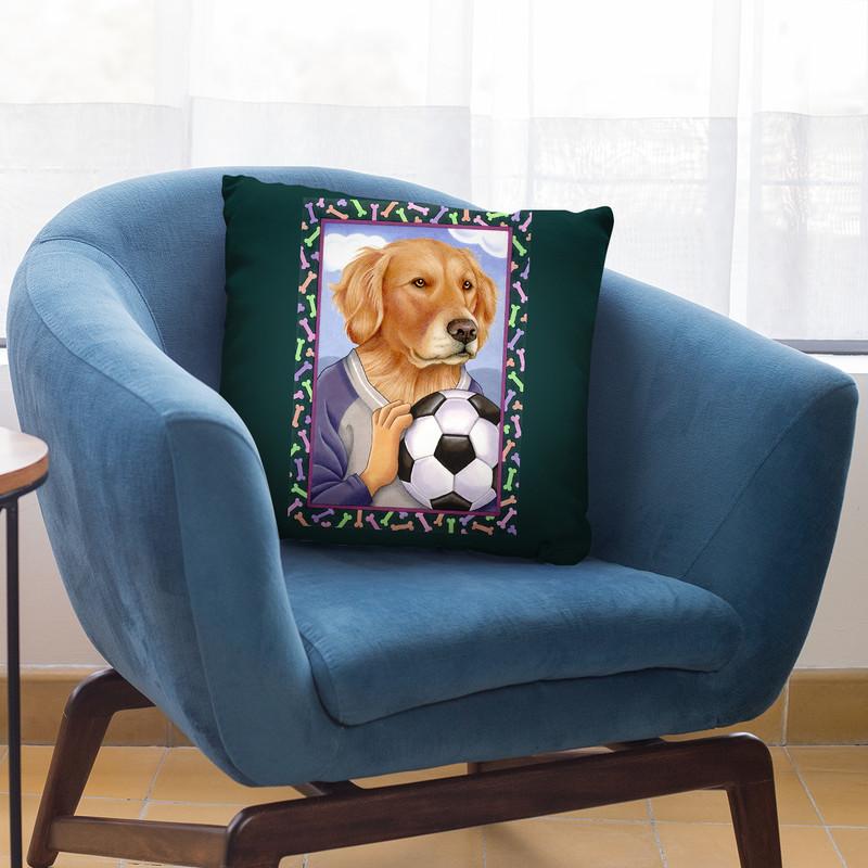 Golden Retriever Soccer Ball Throw Pillow By Tomoyo Pitcher - All About Vibe