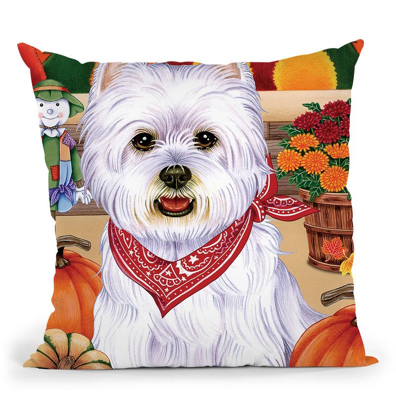 Harvest Westie Throw Pillow By Tomoyo Pitcher - All About Vibe