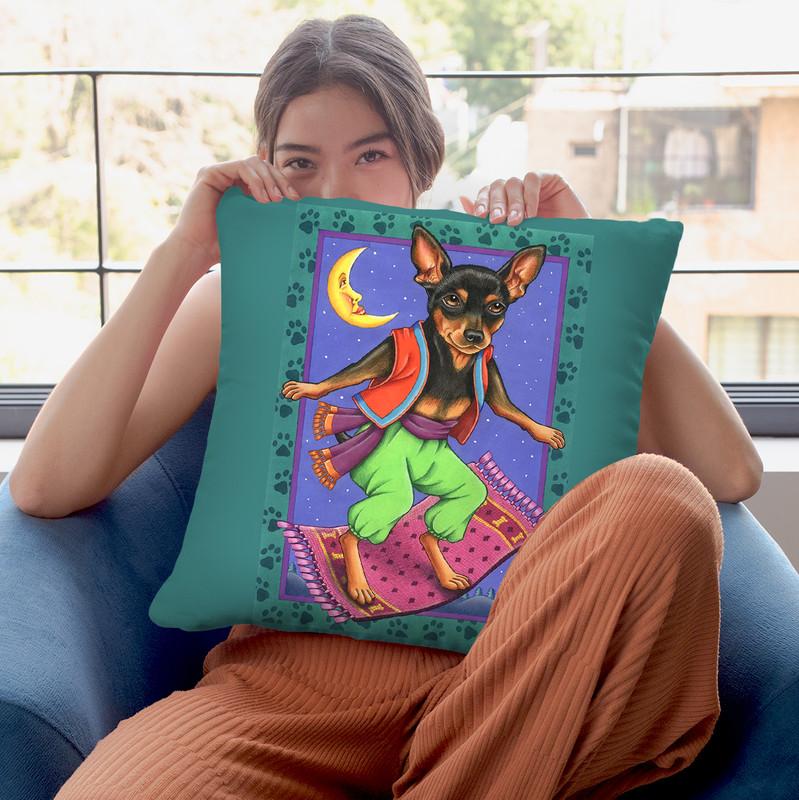 Minipin Flying Carpet Throw Pillow By Tomoyo Pitcher - All About Vibe