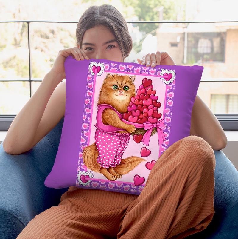 Persian Cat Bowl Of Hearts Throw Pillow By Tomoyo Pitcher - All About Vibe