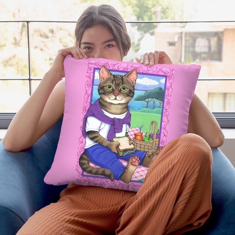 Picnic Cat Throw Pillow By Tomoyo Pitcher - All About Vibe