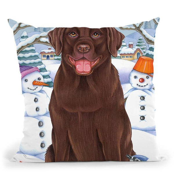 Winter Chocolate Lab Throw Pillow By Tomoyo Pitcher - All About Vibe