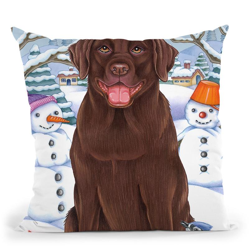 Winter Chocolate Lab Throw Pillow By Tomoyo Pitcher - All About Vibe