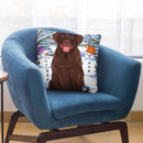 Winter Chocolate Lab Throw Pillow By Tomoyo Pitcher - All About Vibe