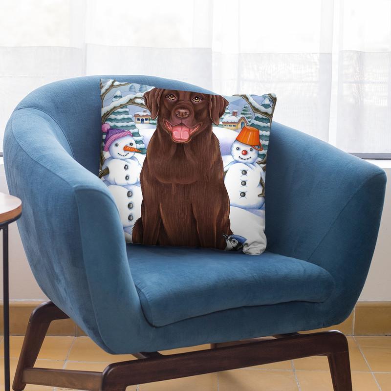 Winter Chocolate Lab Throw Pillow By Tomoyo Pitcher - All About Vibe