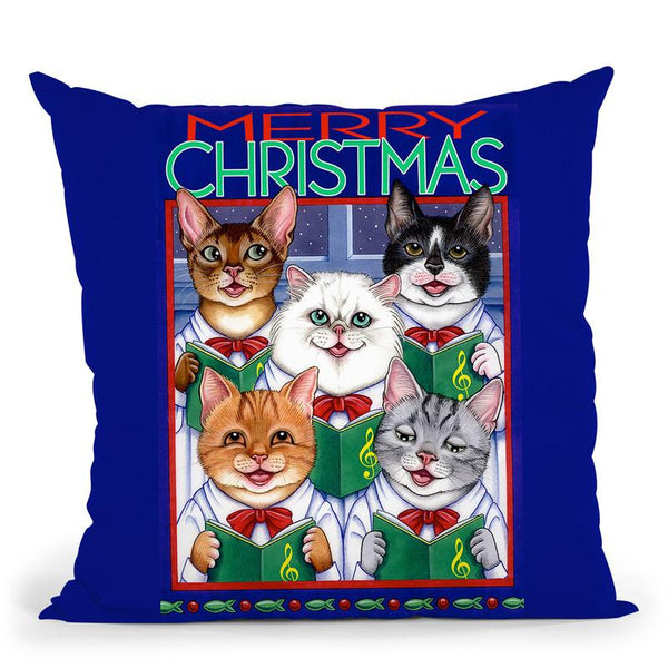 Xmas Cat Chorus Throw Pillow By Tomoyo Pitcher - All About Vibe