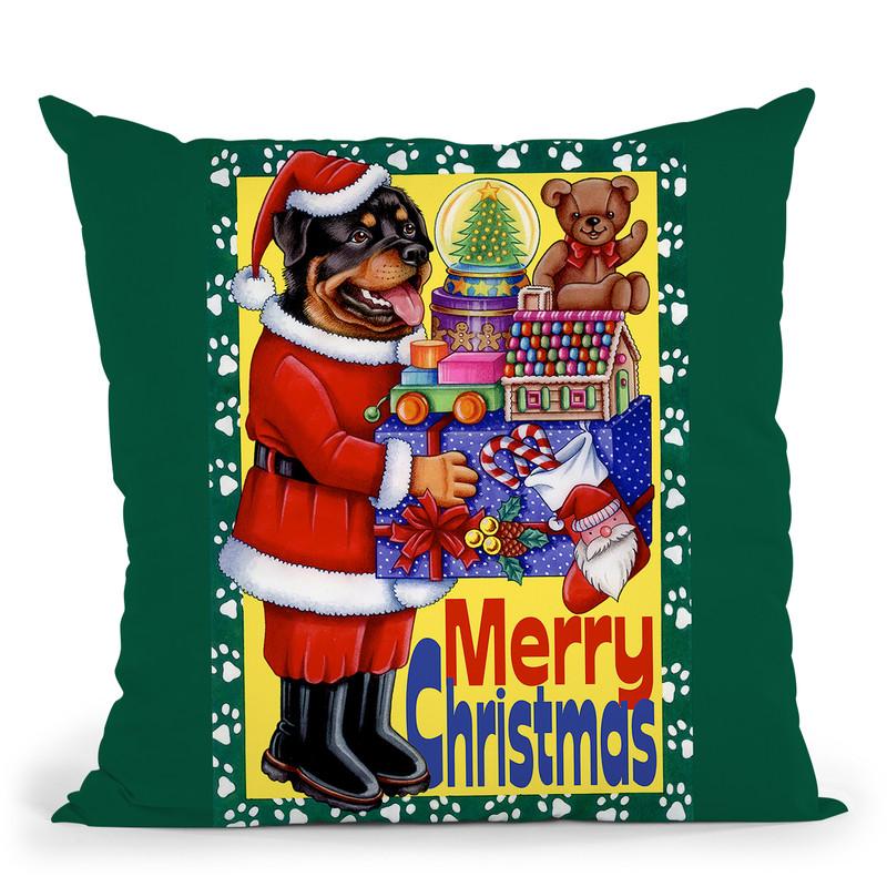 Xmas Rottweiler Throw Pillow By Tomoyo Pitcher - All About Vibe