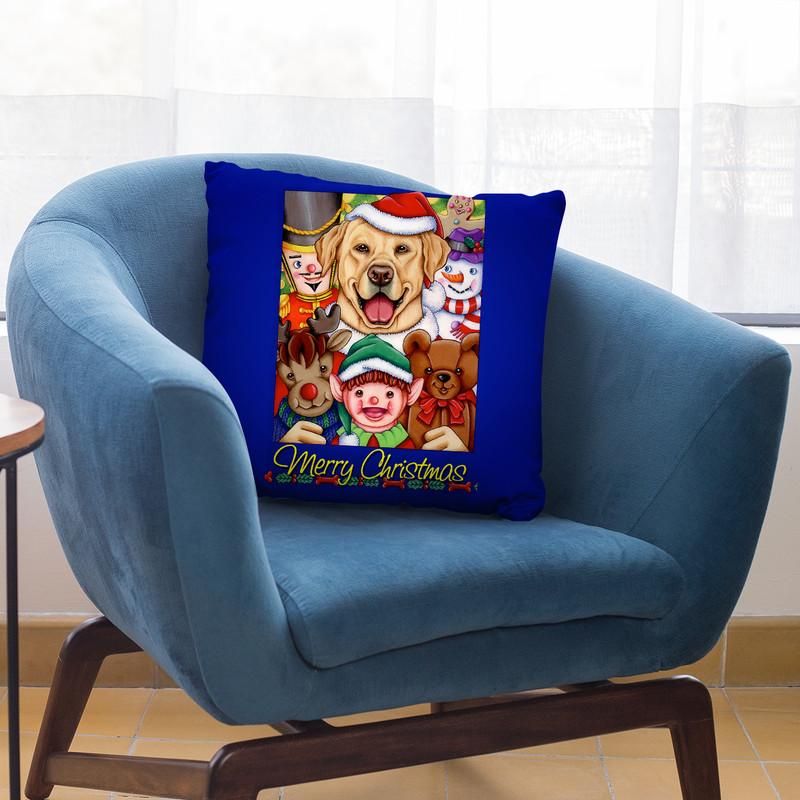 Xmas Yellow Lab Throw Pillow By Tomoyo Pitcher - All About Vibe