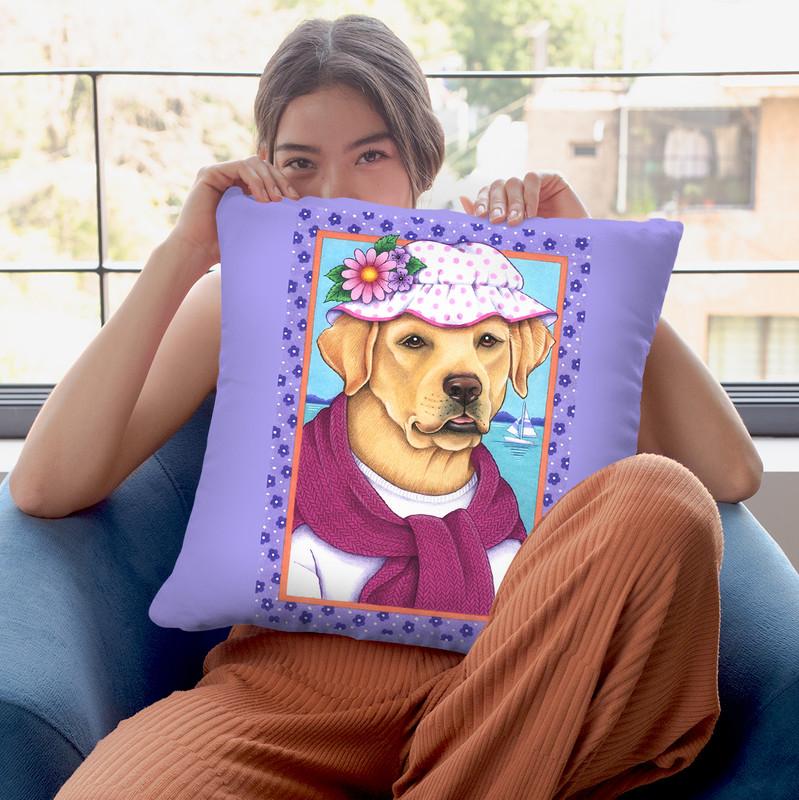 Yellow Lab Sunhat Throw Pillow By Tomoyo Pitcher - All About Vibe