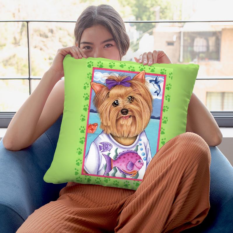 Yorkie Fish Throw Pillow By Tomoyo Pitcher - All About Vibe