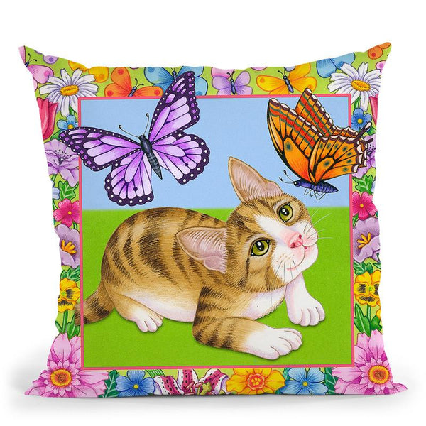 Buterfly Kitten Throw Pillow By Tomoyo Pitcher - All About Vibe