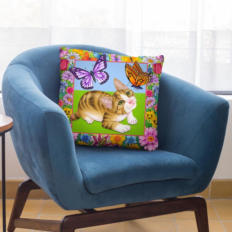 Buterfly Kitten Throw Pillow By Tomoyo Pitcher - All About Vibe