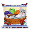 Fruit Bowl Kitten Throw Pillow By Tomoyo Pitcher - All About Vibe