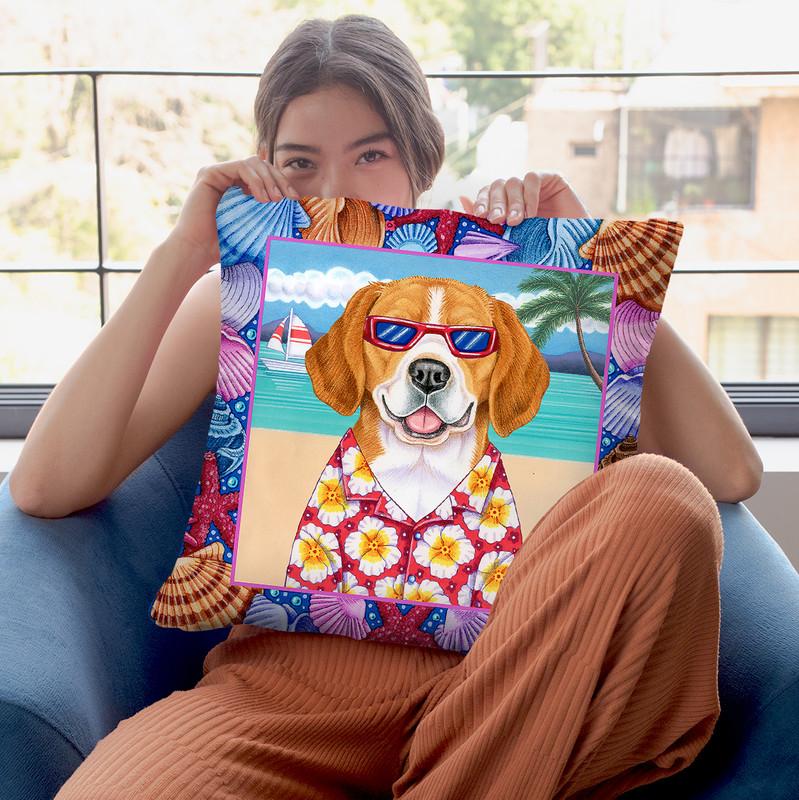Seashells Beagle Throw Pillow By Tomoyo Pitcher - All About Vibe