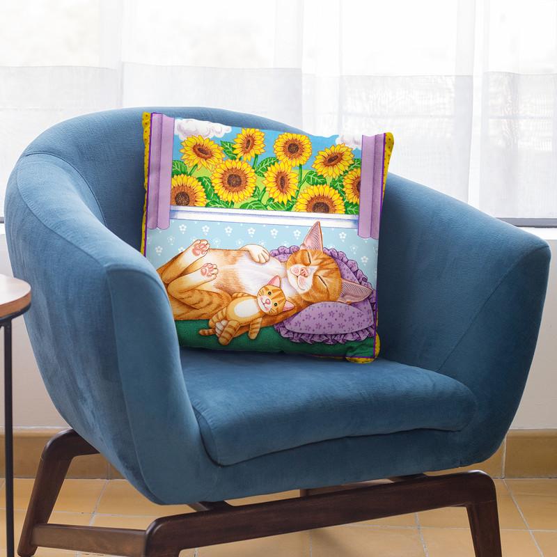 Sunflowers Kitten Throw Pillow By Tomoyo Pitcher - All About Vibe