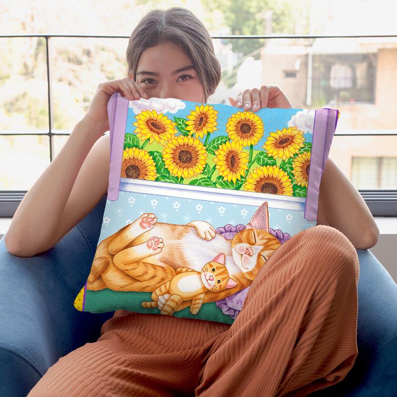Sunflowers Kitten Throw Pillow By Tomoyo Pitcher - All About Vibe
