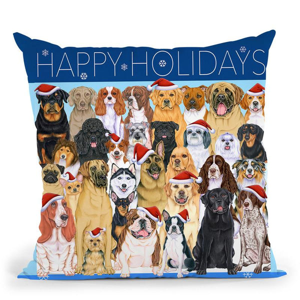 Happy Holidays Dog Group Throw Pillow By Tomoyo Pitcher - All About Vibe