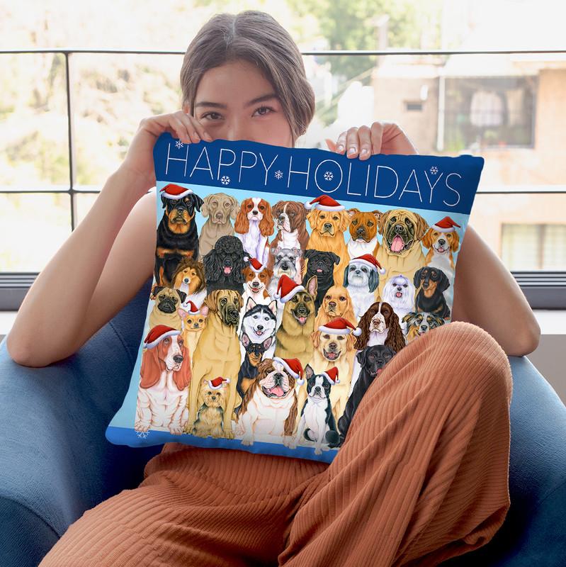 Happy Holidays Dog Group Throw Pillow By Tomoyo Pitcher - All About Vibe