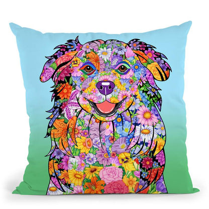 Flowers Australianepherd Throw Pillow By Tomoyo Pitcher - All About Vibe