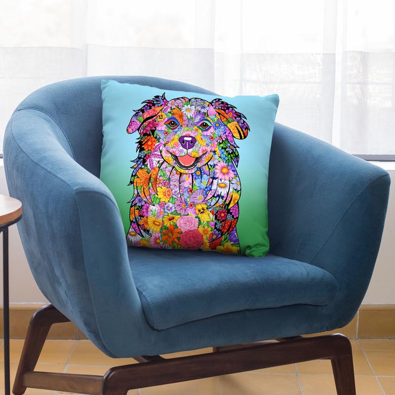Flowers Australianepherd Throw Pillow By Tomoyo Pitcher - All About Vibe