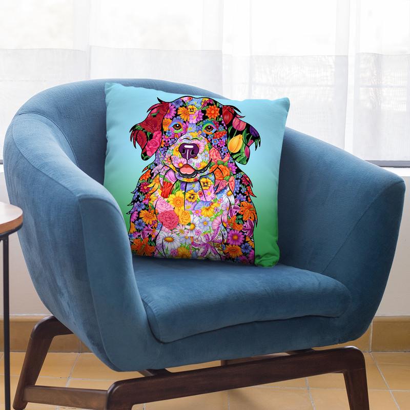 Flowers Bernese Mtn Dog Throw Pillow By Tomoyo Pitcher - All About Vibe